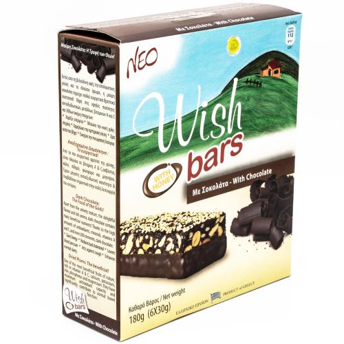 Wish Bars With Honey & Chocolate Μπάρα Αποξηραμένου Φρούτου & Ξηρών Καρπών με Μέλι & Σοκολάτα 6x30g - Σοκολάτα